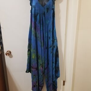 Boho Tie-Dye Wide-Leg Harem Jumpsuit One Size